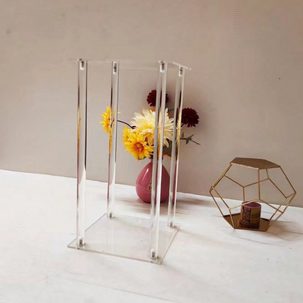 Square Acrylic Flower Stand Clear Column Vase Geometric Centerpiece