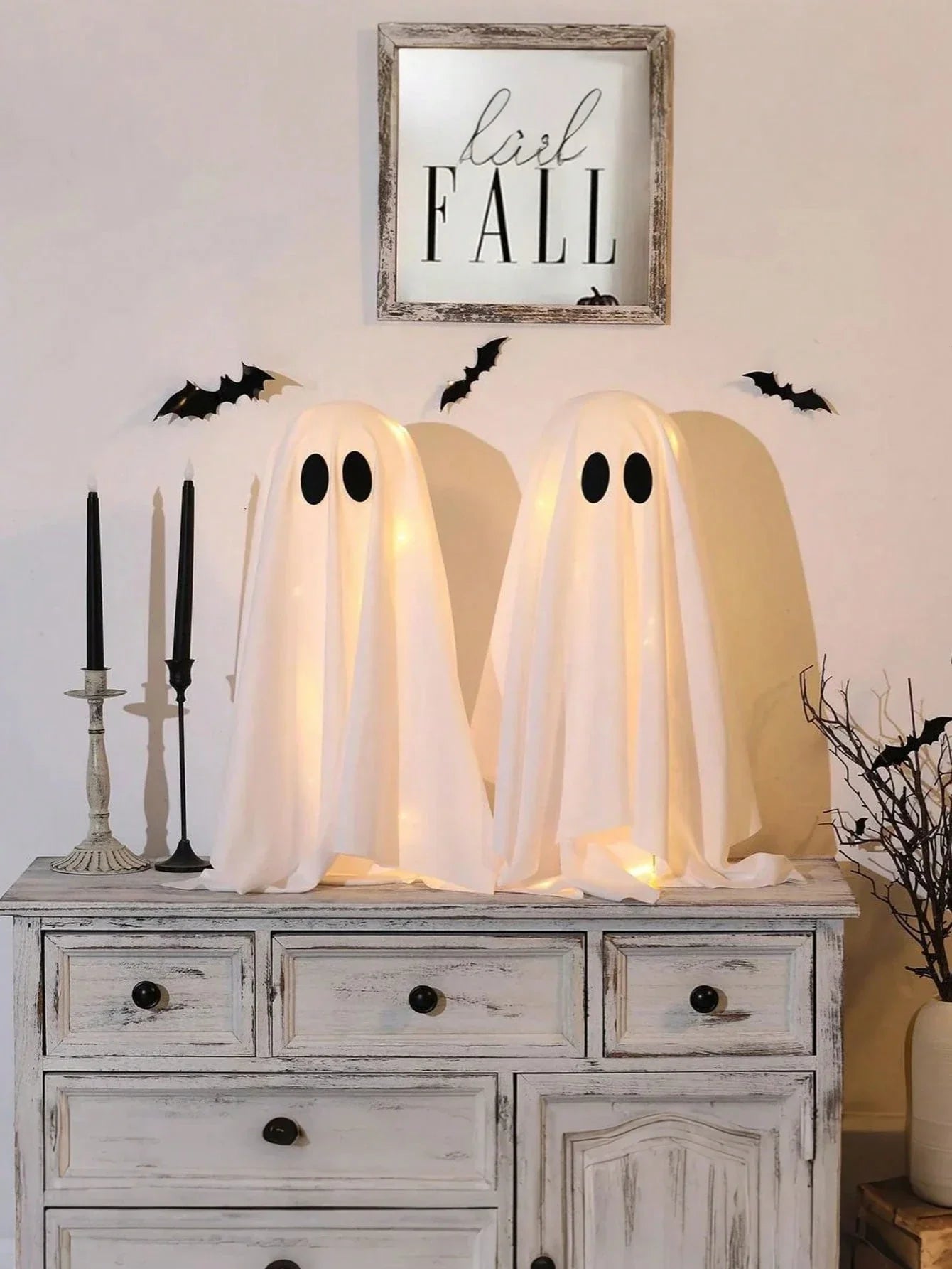 2-Piece Halloween Ghost Decorations with String Lights for Indoor Party