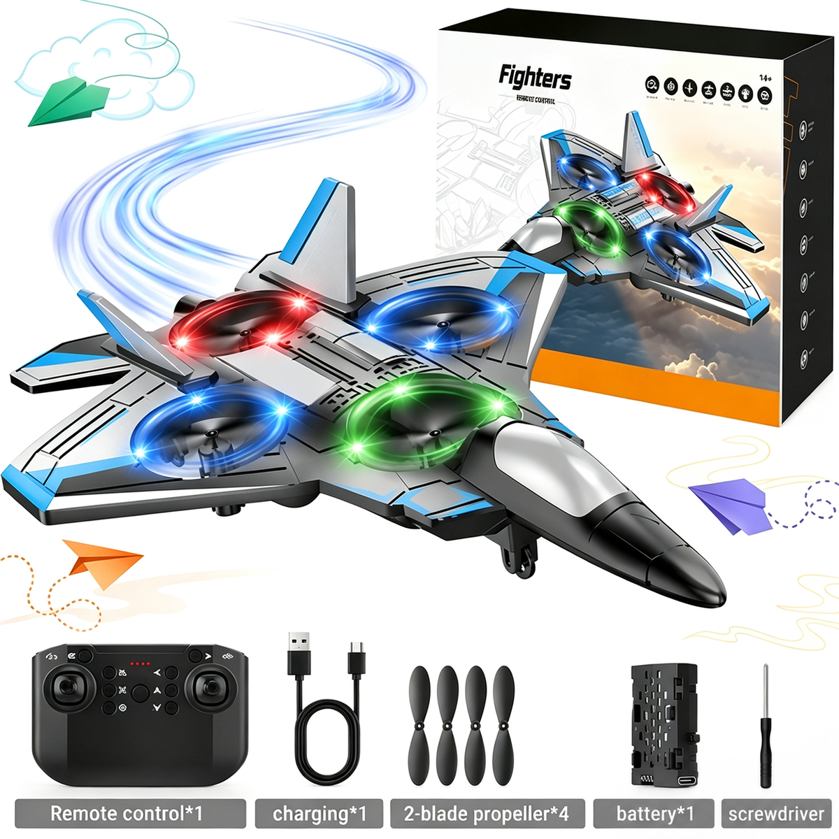 Kids RC flying toy, durable EVA foam fighter jet with multiple flying modes