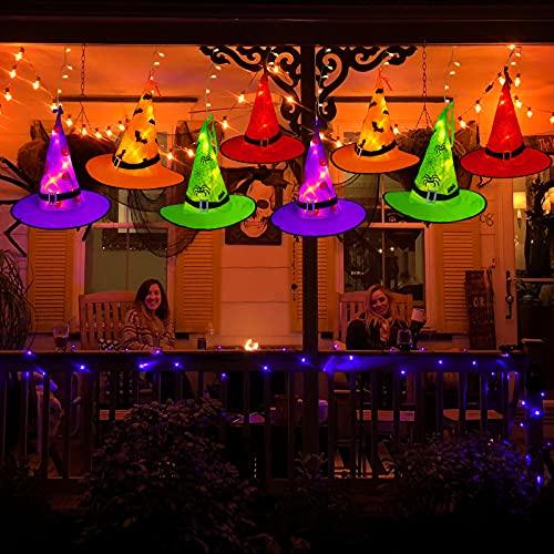 Halloween Decorations Lighted Witch Hats, 8Pcs Hanging Glowing Witch Hats 44ft Halloween Outdoor Lights String with 8 Lighting Modes - If you say i do