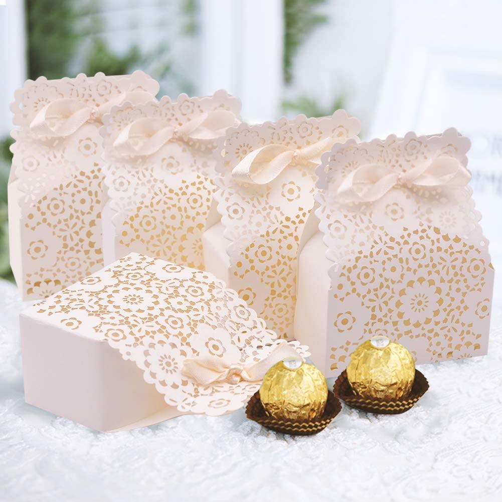Party Favor Box, 50PCS Mini Lvory White Paper Laser Cut Gift Candy Box Hollow Small Gift Boxes for Wedding - If you say i do