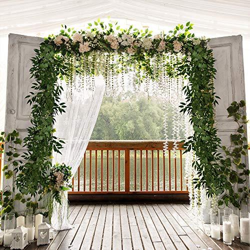 2 Pcs Fake Greenery Garlands Artificial Silver Dollar Eucalyptus Garland in Grey Green and Willow Twigs Garland for Rustic Wedding Arch and Decoration - If you say i do