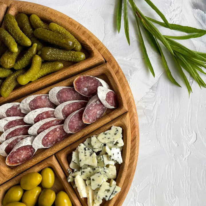 Wood Serving Tray with Compartments for Snacks & Appetizers