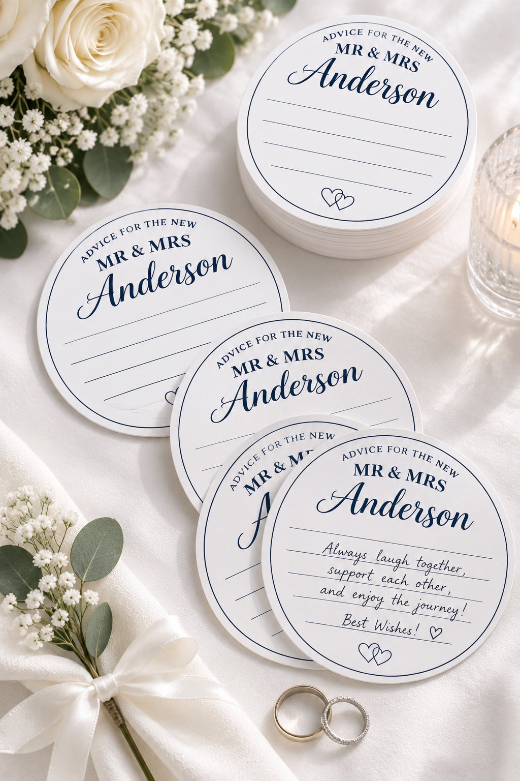 100 Advice for the Newlyweds Cards – 4" Round Wedding Guest Advice Cards