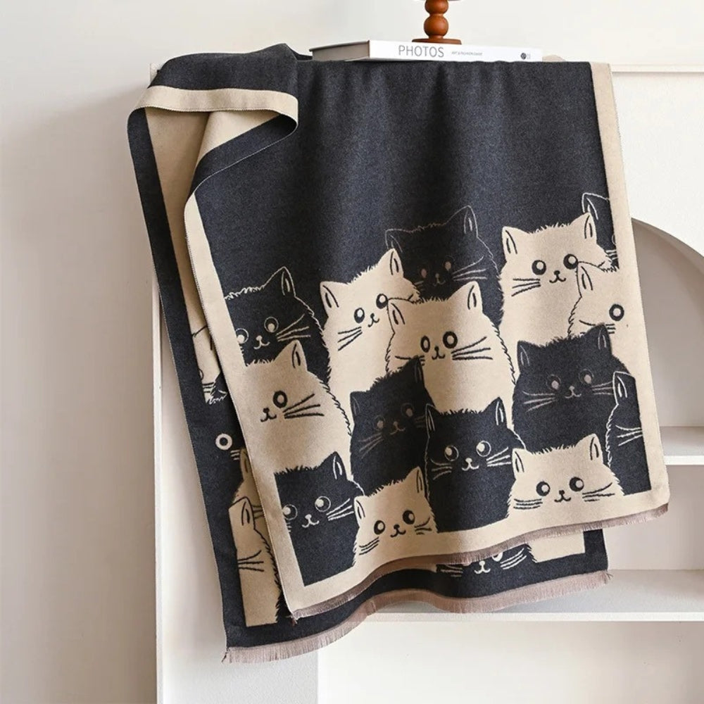 Cute Cat Jacquard Winter Scarf