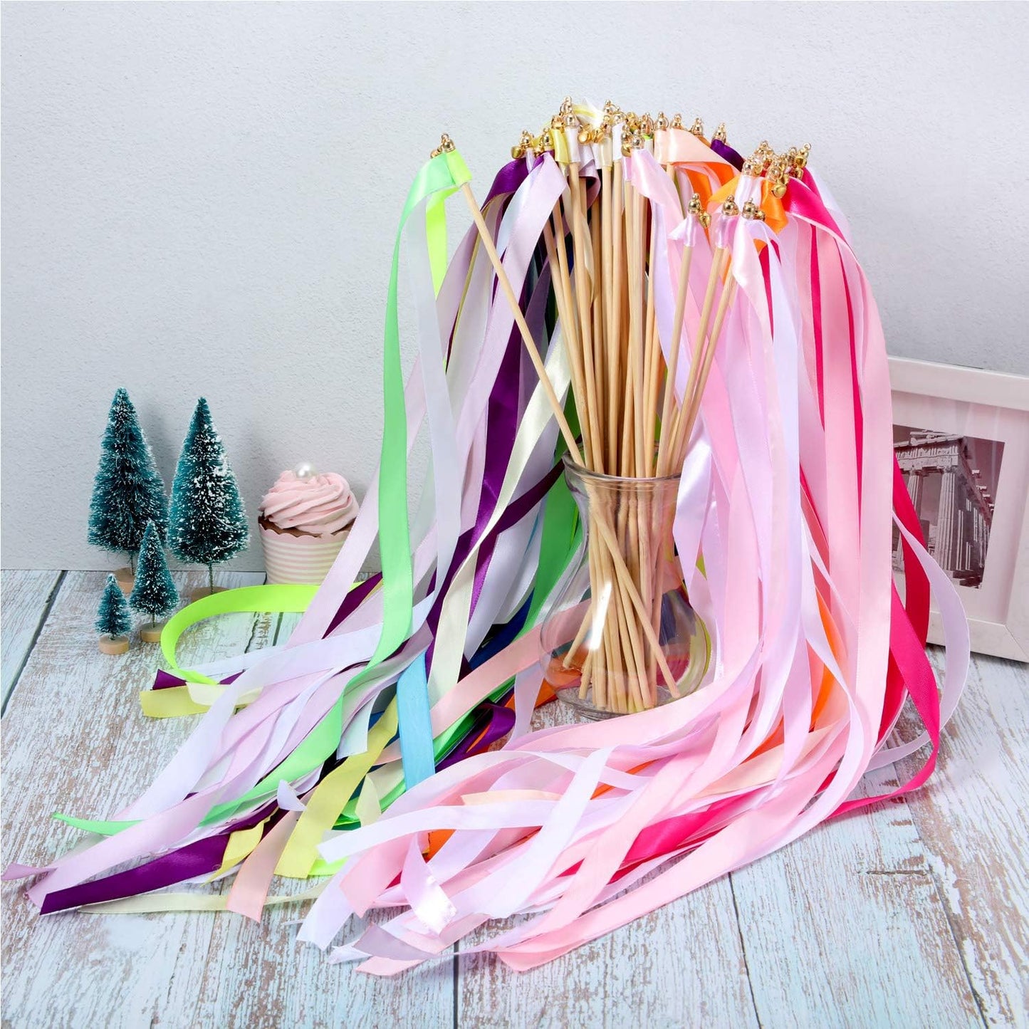 Handmade Wedding Wand Streamers with Ribbon Sticks