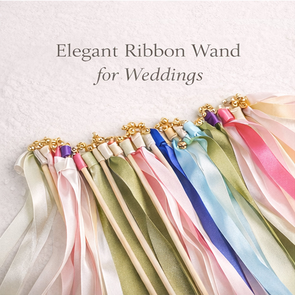 Ribbon Wands Wedding Streamers with Bells, Silk Fairy Stick Wand for Wedding Exit
