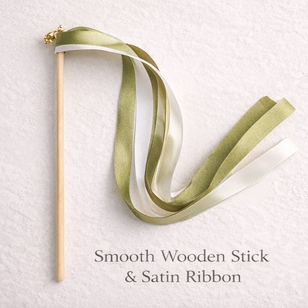 White Buttermilk Pineapple Ribbon and Bell Wedding Wands, Ribbon Sticks, Magic Fairy Wands