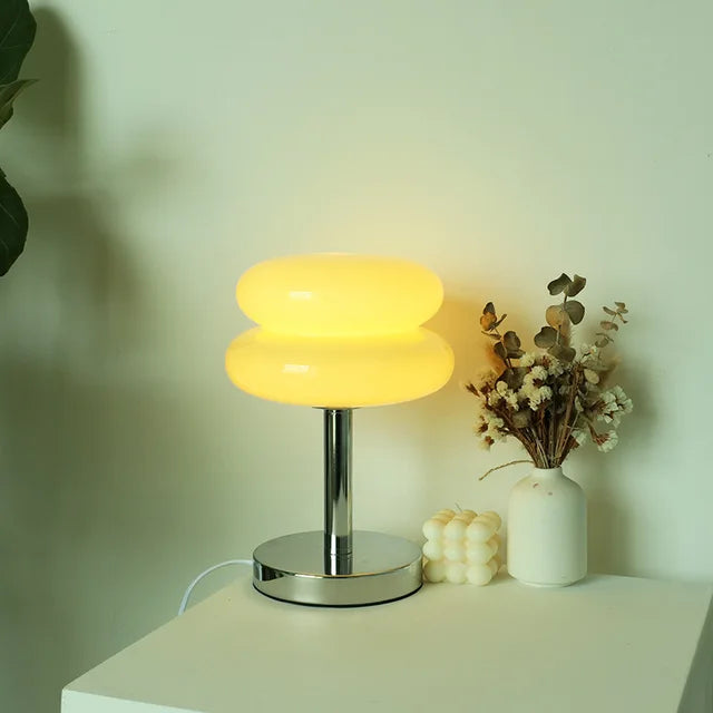 Glass table lamp with colorful pattern for bedroom and bedside table - child-friendly night light