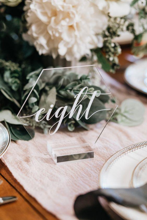 Hexagon Acrylic Wedding Table Numbers, Clear Acrylic Wedding Table Number Sign - If you say i do
