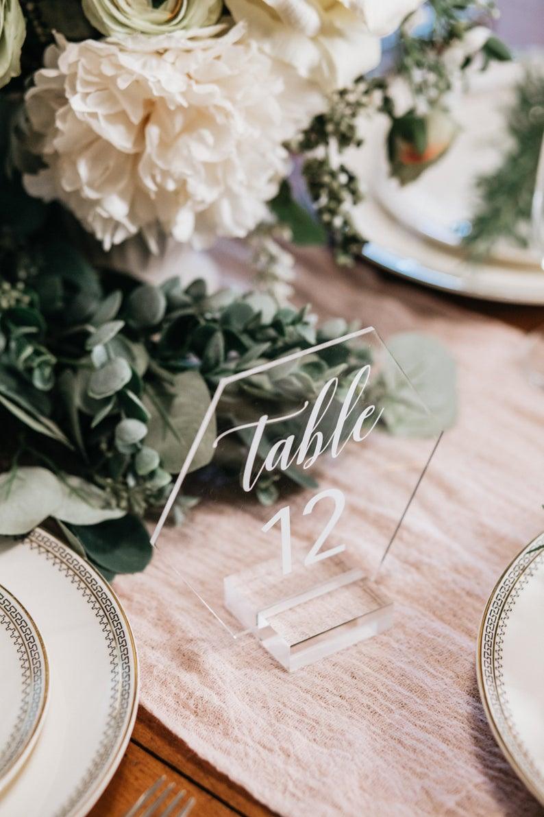 Hexagon Acrylic Wedding Table Numbers, Clear Acrylic Wedding Table Number Sign - If you say i do