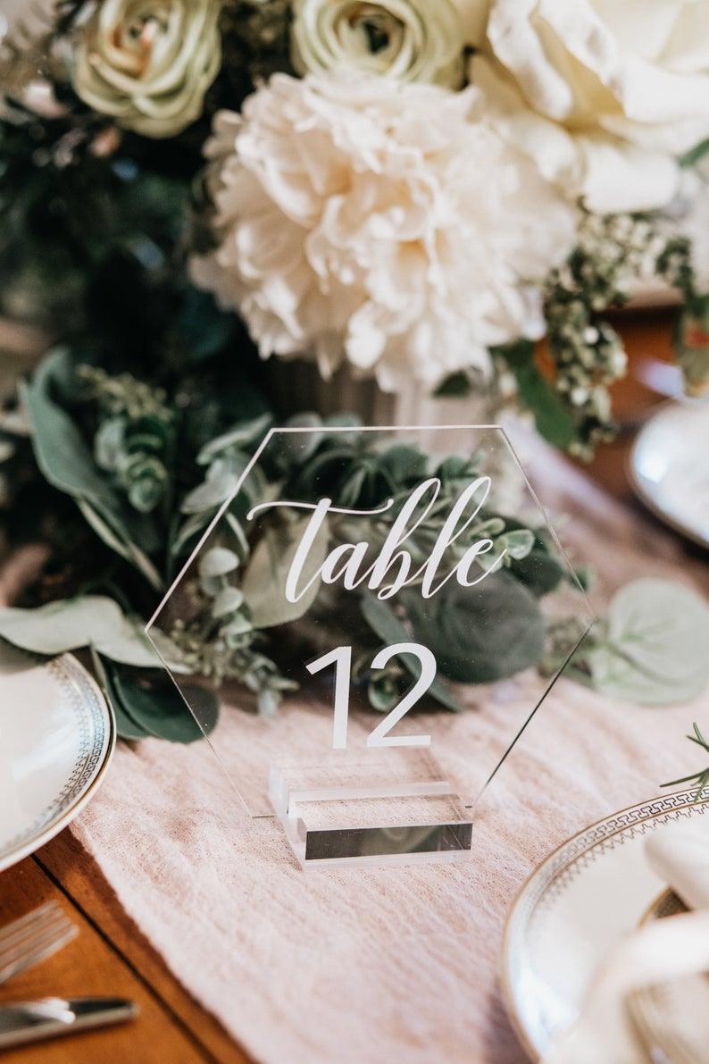 Hexagon Acrylic Wedding Table Numbers, Clear Acrylic Wedding Table Number Sign - If you say i do