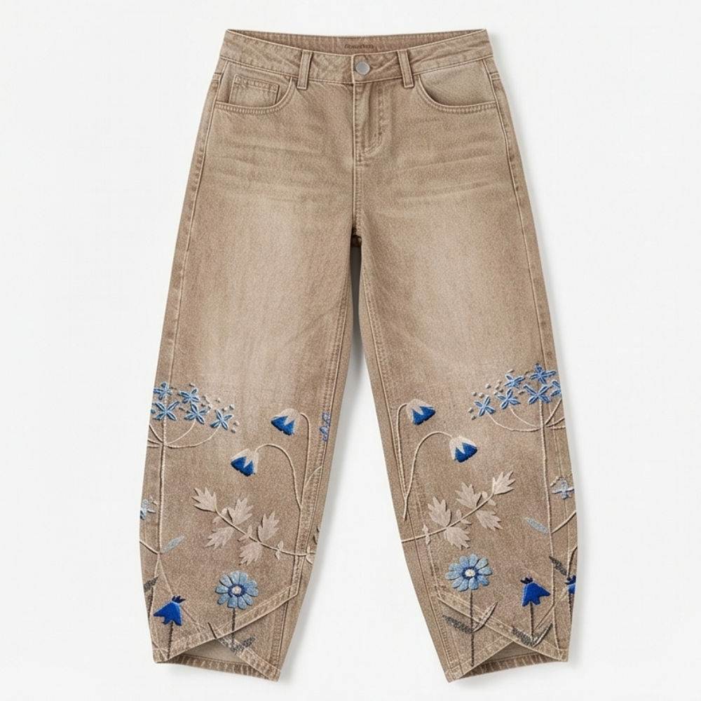Bloomara™ – Embroidered Wide-Leg Jeans with Tulip Hem