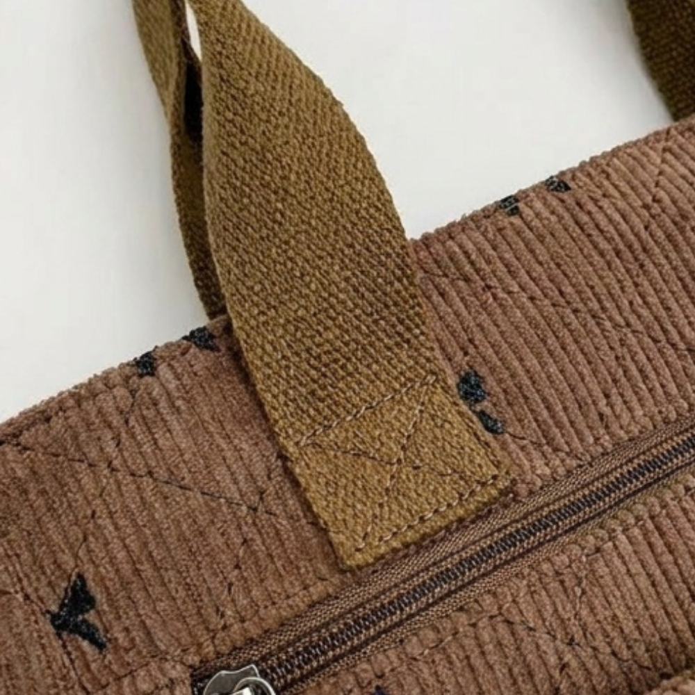 Bowette™ - Corduroy Bow-Print Tote with Laptop Pocket