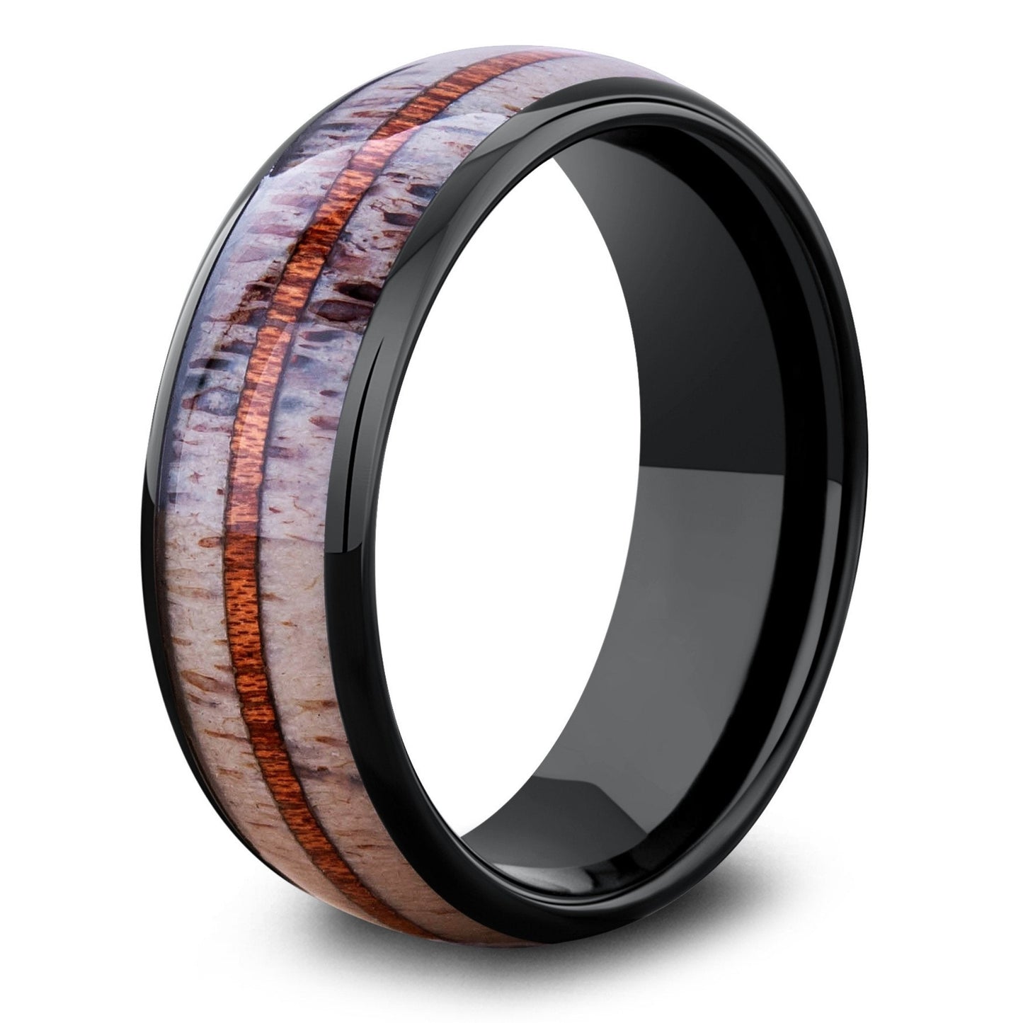 Mountain Buck Antler Ring With Koa Wood Center for Men