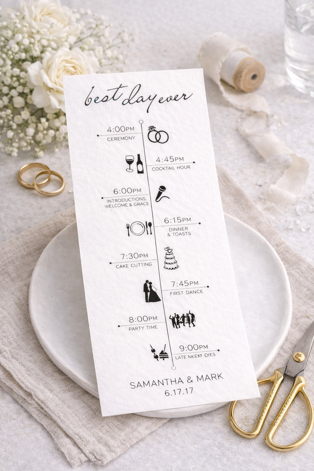 Personalized Wedding Program Cards, Wedding Timeline Card for Guests