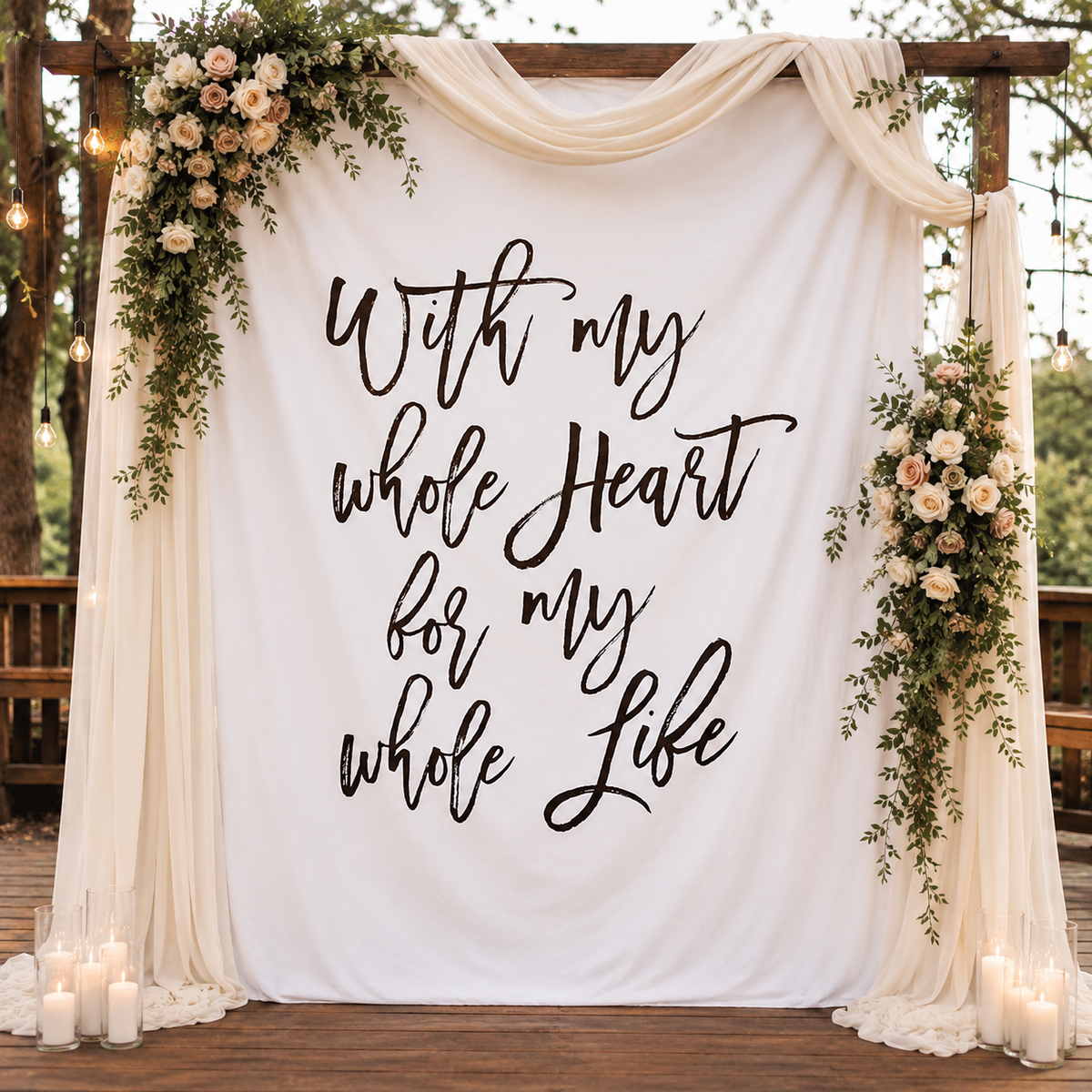 Personalized "With My Whole Heart, For My Whole Life" Wedding Backdrop