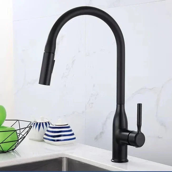 Brushed Brass Kitchen Faucet with Pull-Down Flexible Spring Spout