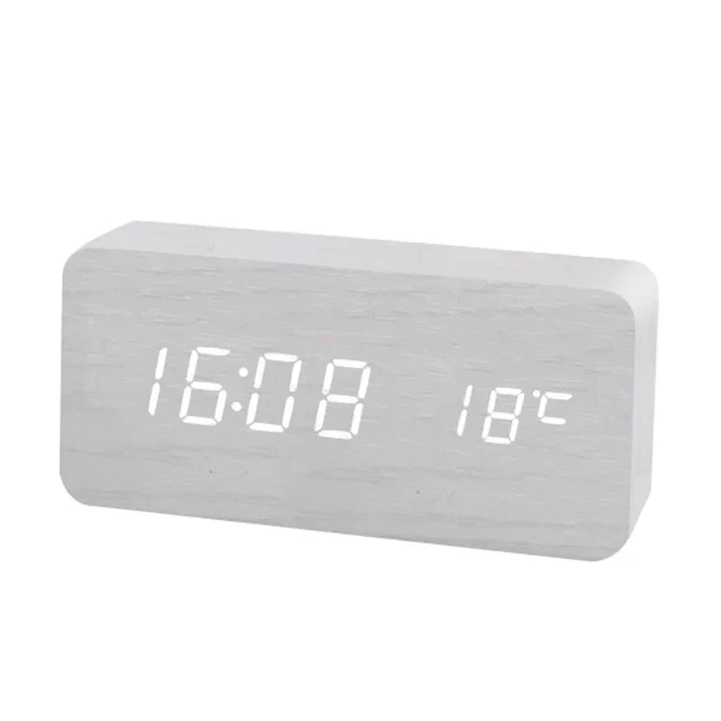 LED Display Digital Alarm Clock in Wooden Design