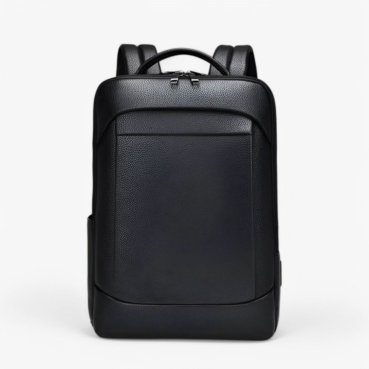 Black Leather Backpack with USB Charging Port for 15.6-Inch Laptop