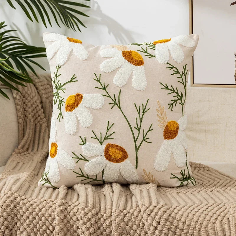 BloomLinen - Embroidered Floral Pillow Cover