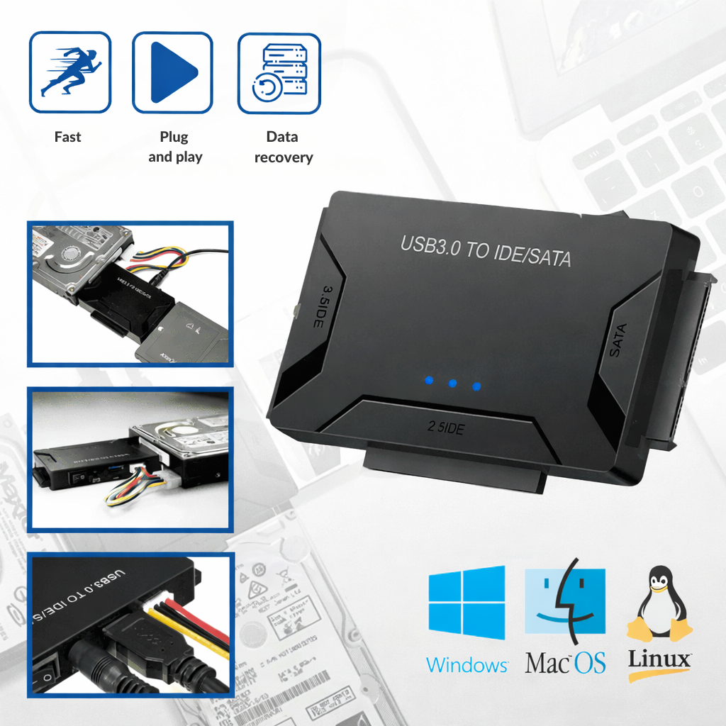 Hard Drive Converter USB | SATA & IDE Interface | Rapid Data Transfer | RecoverPro