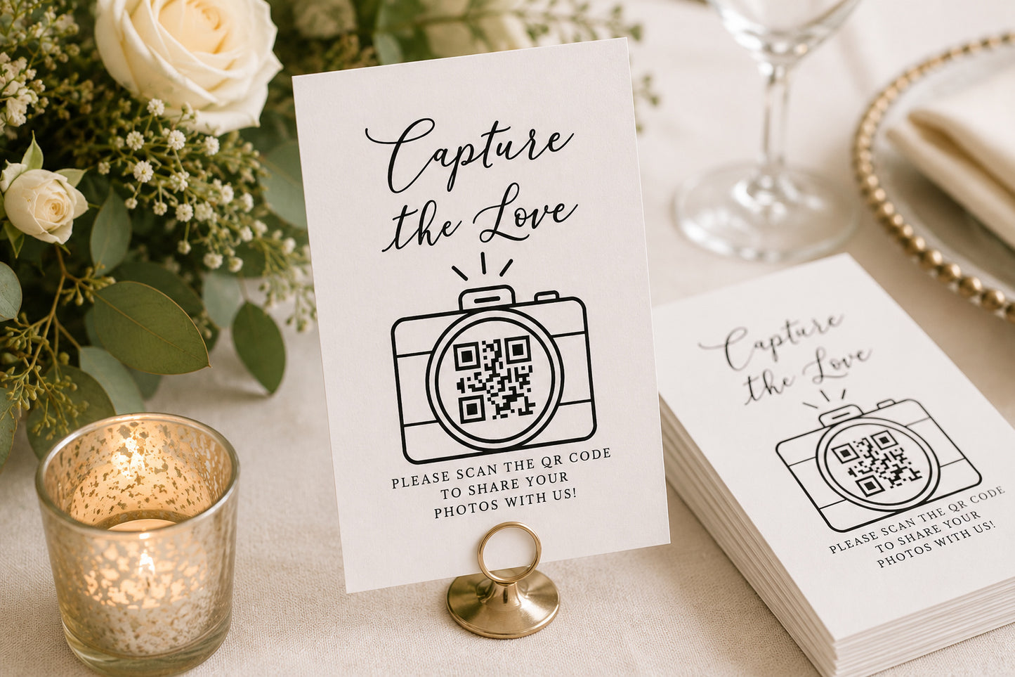 100 Wedding QR Code Cards for Photo Sharing | Personalized Capture the Love Cards, 4" x 2.5"
