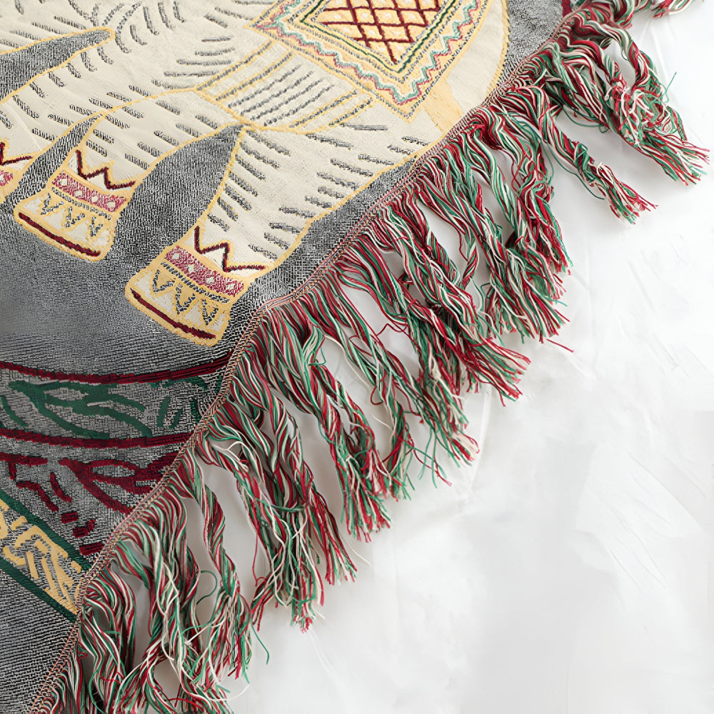 Bohemian Elephant Print Tassel Cotton Blanket