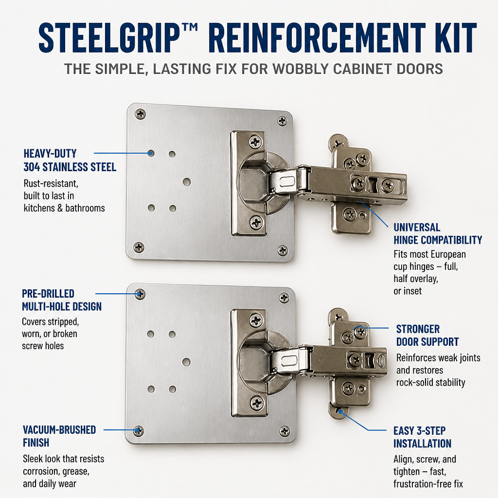 SteelGrip — Finally Stop Wobbly Doors and Own Rock-Solid Cabinet Confidence