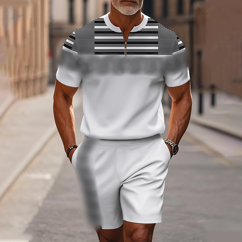 Marsten™ – Tailored Zip-Collar Shirt and Shorts Set for Men