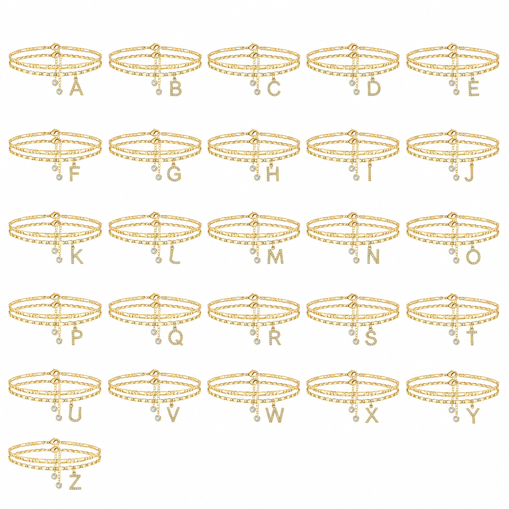 LumaLuxe – Layered Gold Initial Anklet with Rhinestone Letter Charm