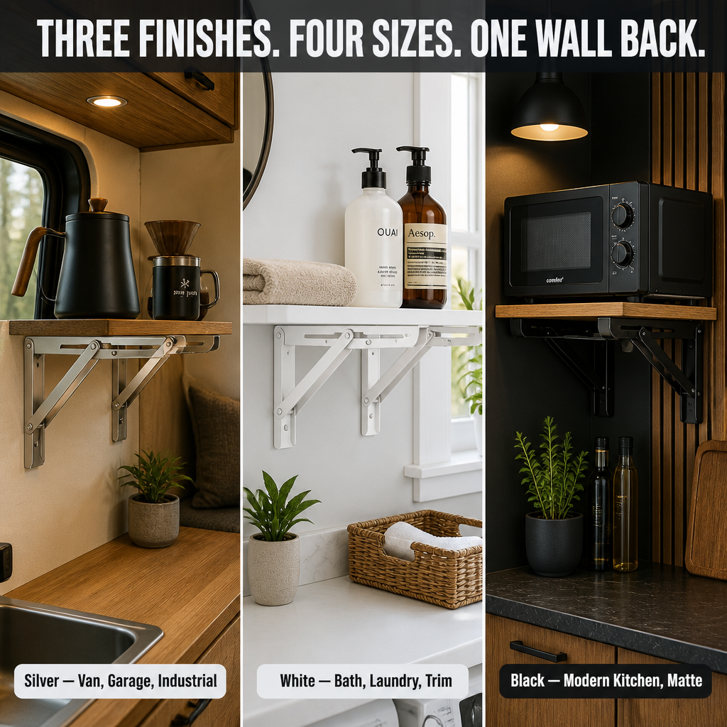 FlexiMount™ — Add Drop-Down Shelves That Hold 550 lbs and Fold Flat in Seconds