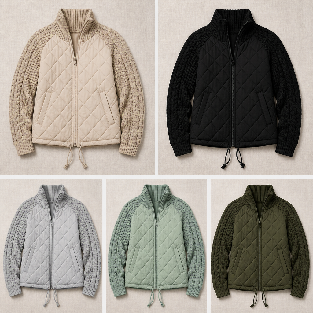 Norvelle™ – Cozy Quilted Winter Jacket with Cable-Knit Sleeves