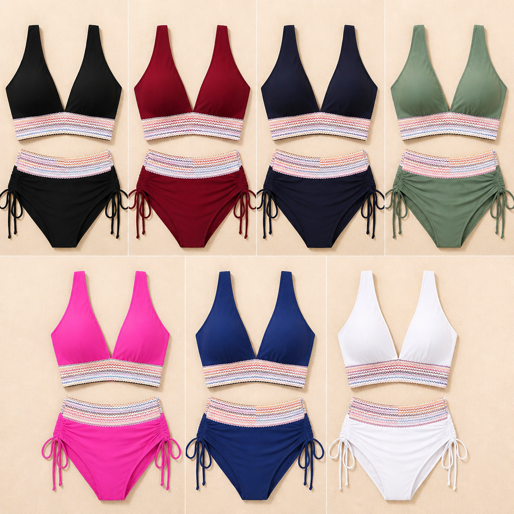 LumeaFit™ – High Waist Tummy Control Bikini with Ruched Drawstring Sides