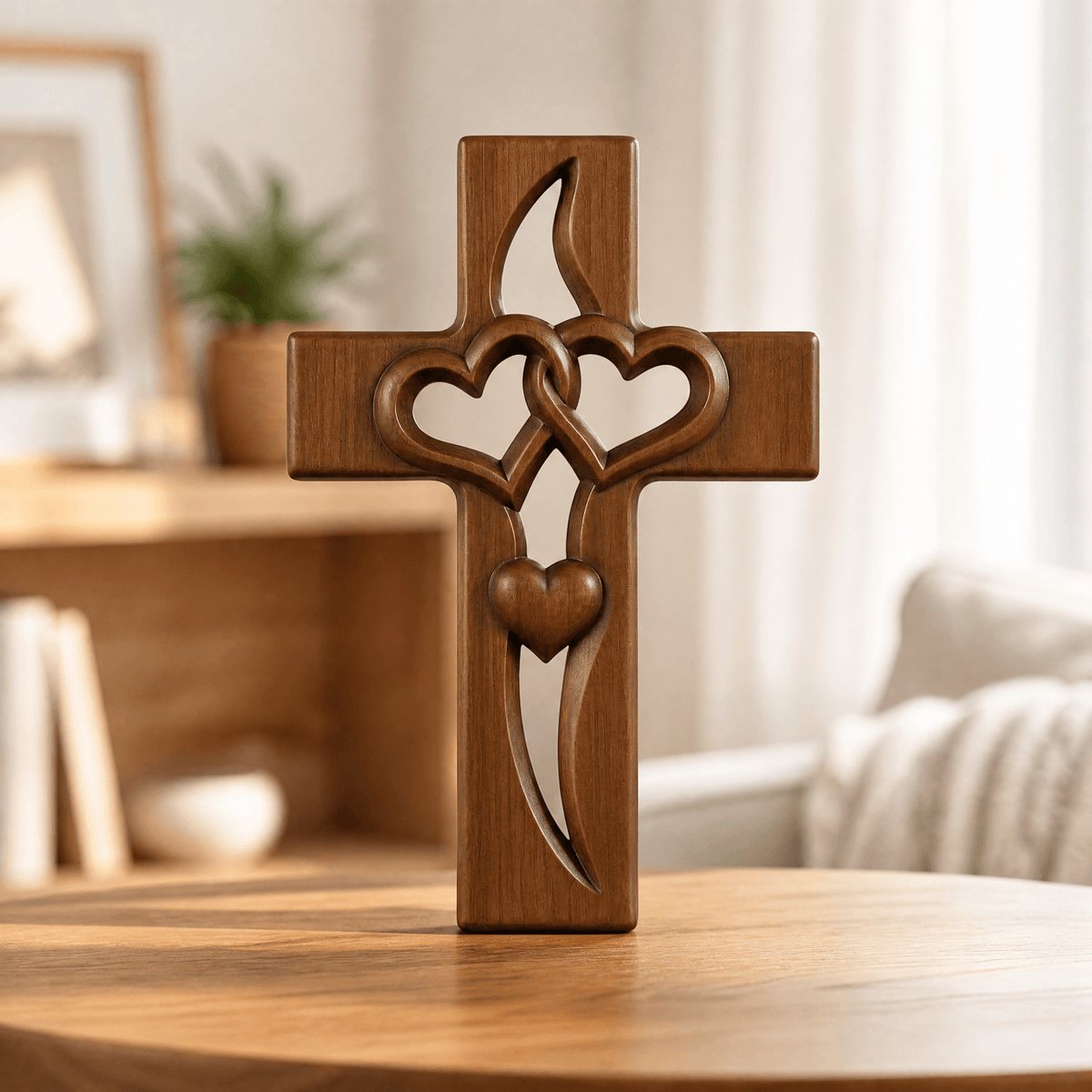 Everheart - Intertwined Heart Cross Wall Decor Brown