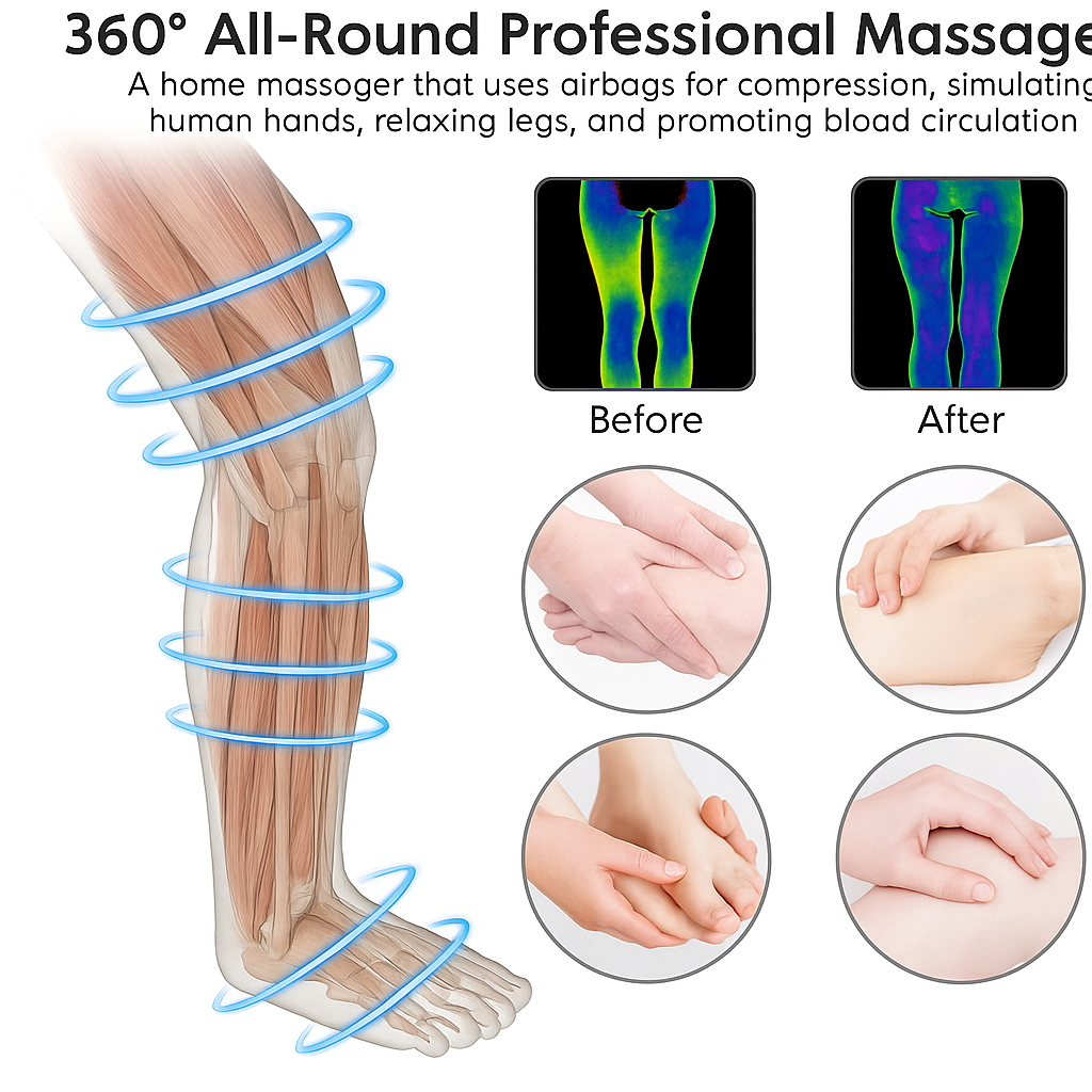 Full Leg Compression Massager Device for Enhanced Blood Circulation