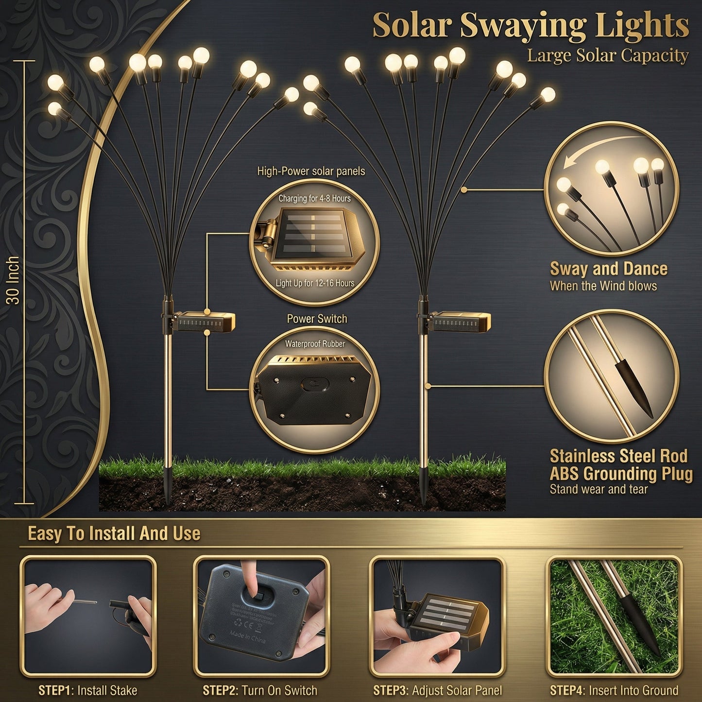 Solar Swaying Garden Lights for Pathway & Yard Decor