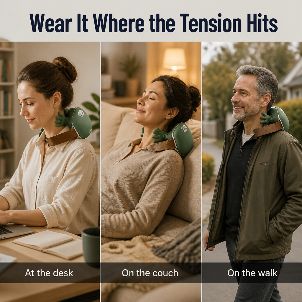 LuminaRelief™ — Knead Out Tech-Neck Tension With Real-Hand Pressure and Heat