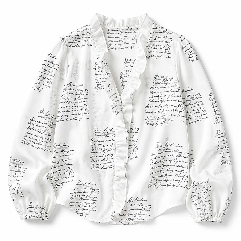 FlairMist™ – Romantic Ruffle V-Neck Blouse with Lantern Sleeves