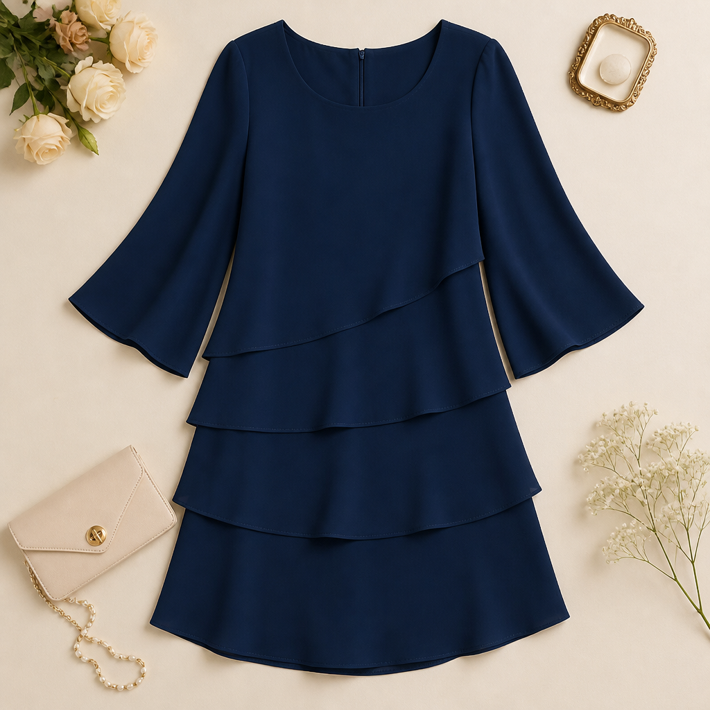 LumaBella™ – Elegant Tiered Chiffon Dress with Flowy Bell Sleeves