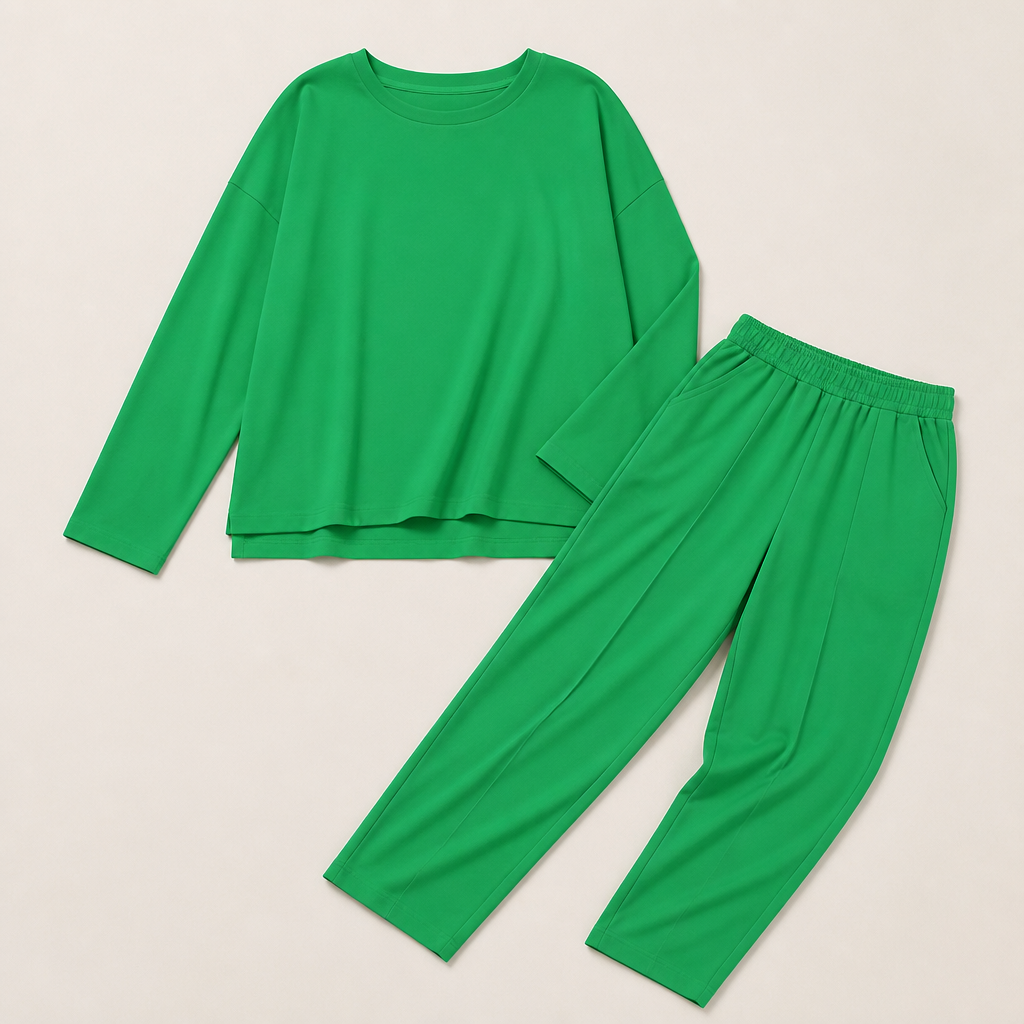 Mirelle™ – Relaxed Boat-Neck Two-Piece Set with Tapered Pleated Pants