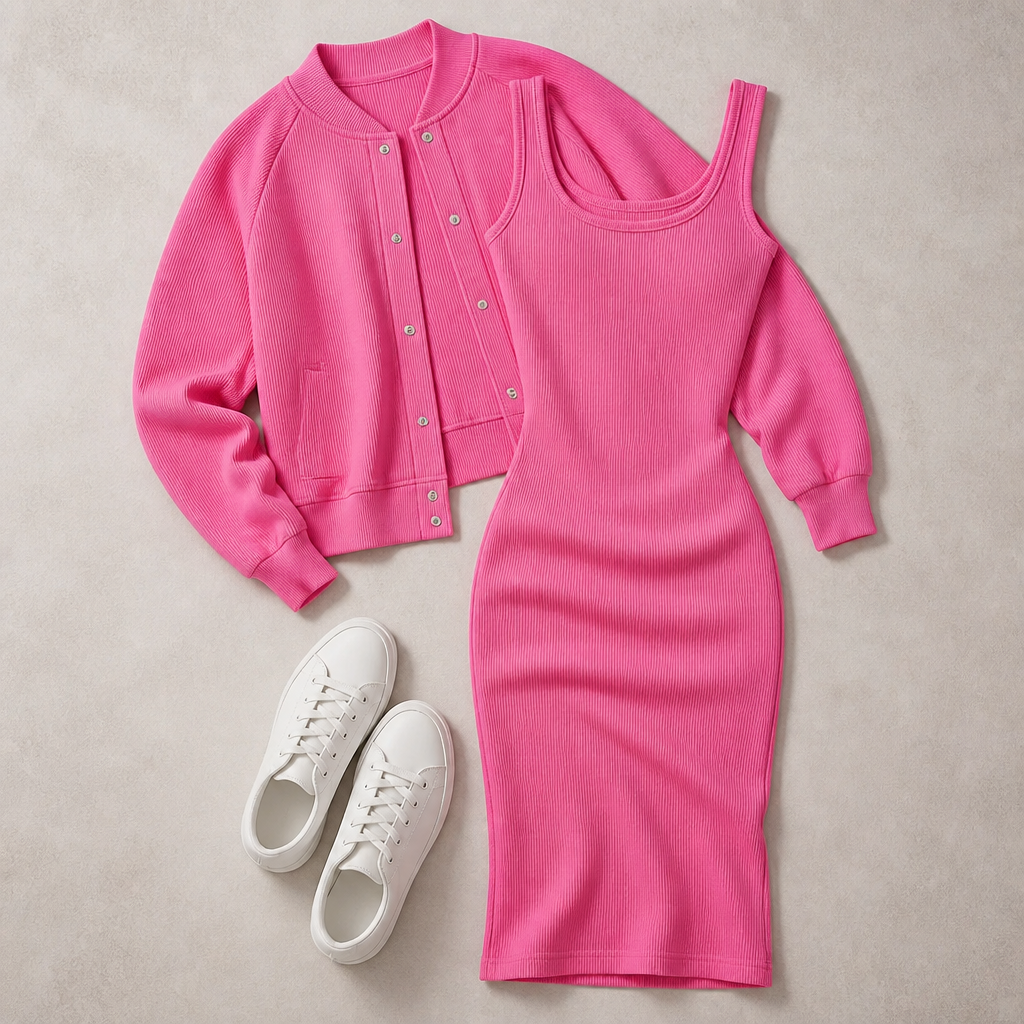 LunaCurve™ – Soft Knit Bodycon Midi Dress with Matching Cropped Jacket
