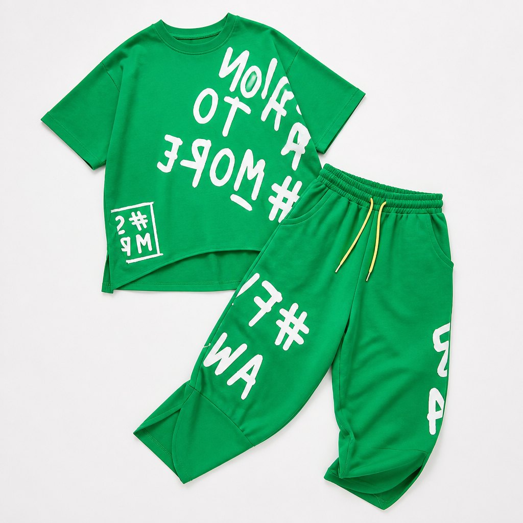 Brixa™ – Oversized Graffiti Print Lounge Two-Piece Set