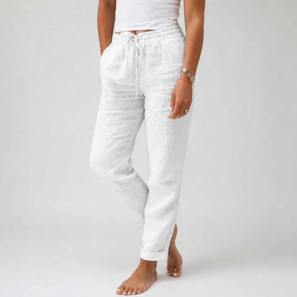 LuxeraSilk™ – Relaxed Cotton-Linen Drawstring Pants with Elastic Waist