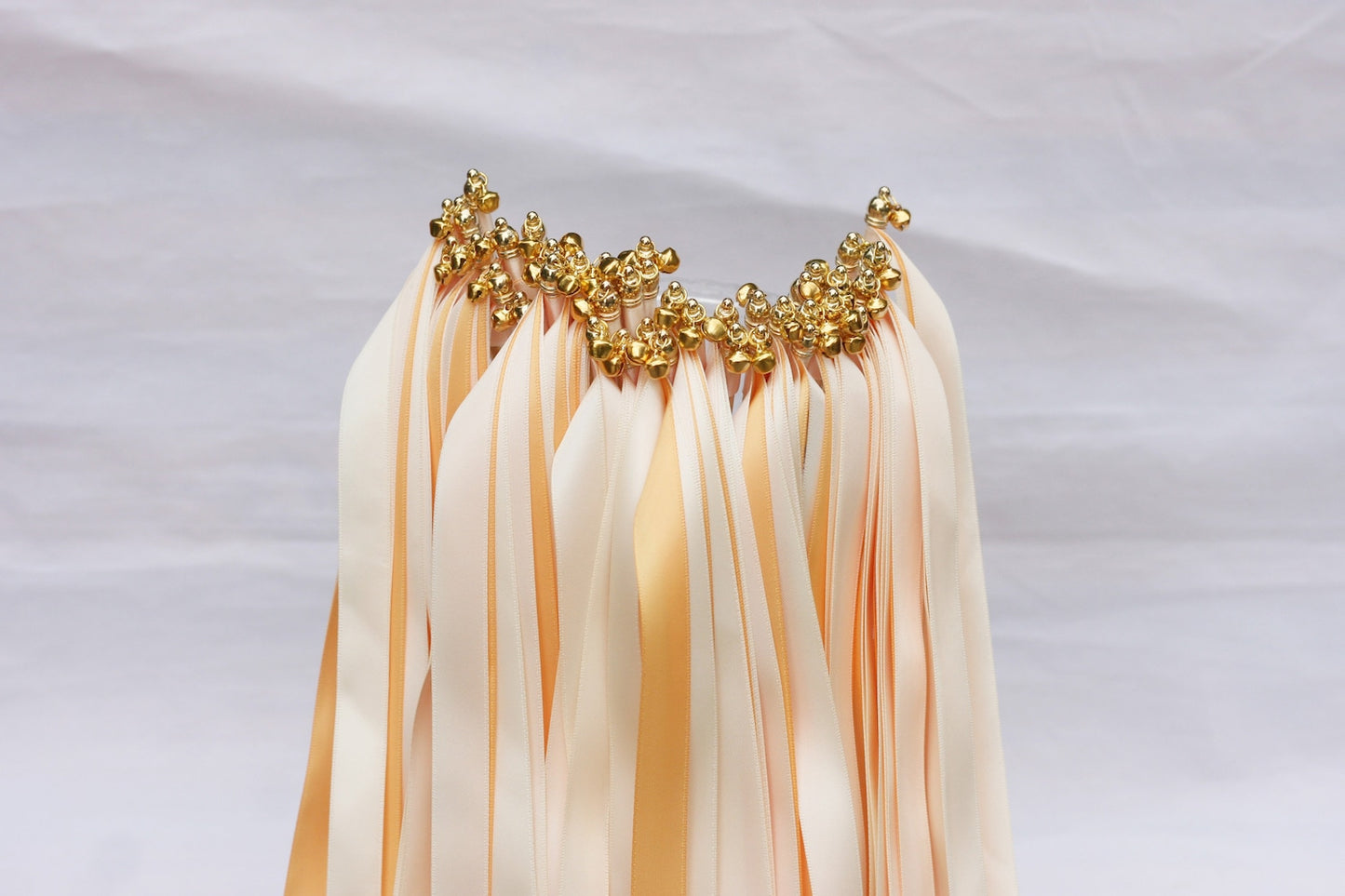 Ivory Wedding Ribbon Wands with Gold Bells for Ceremony Exit