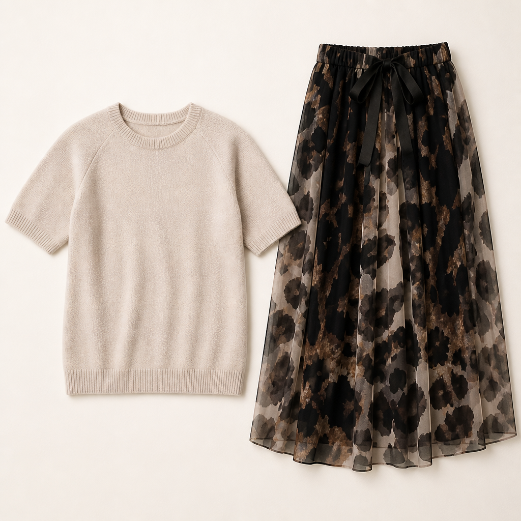 LuxuryLynx™ – Soft Knit Top & Flowing Leopard Print Maxi Skirt Set