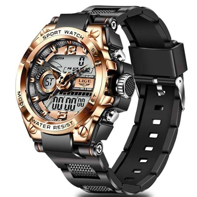 Digital Analog Sports Watch for Men - Waterproof with LED Display
