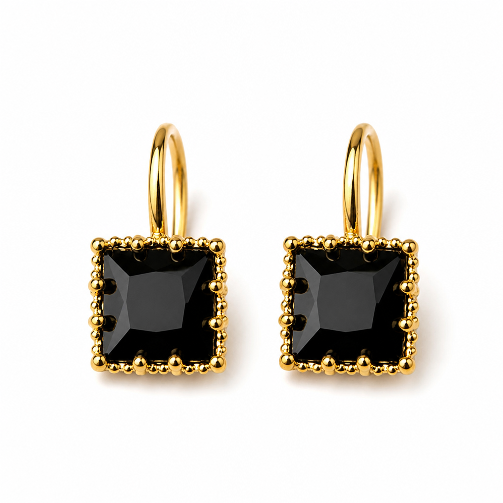 LumoLuxe™ – Vintage Square-Cut Black Crystal Drop Earrings