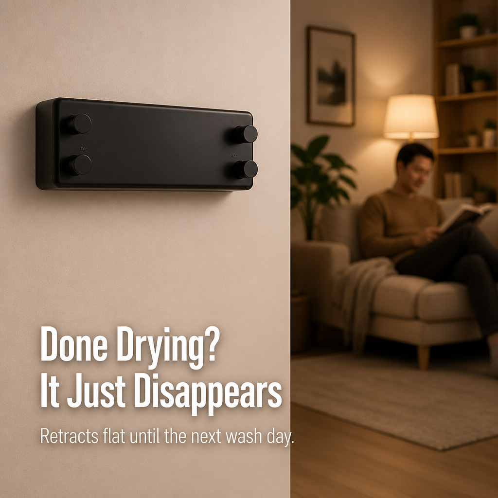 RoomFlow — Dry a Full Load, Then Vanish Your Clothesline Flat to the Wall
