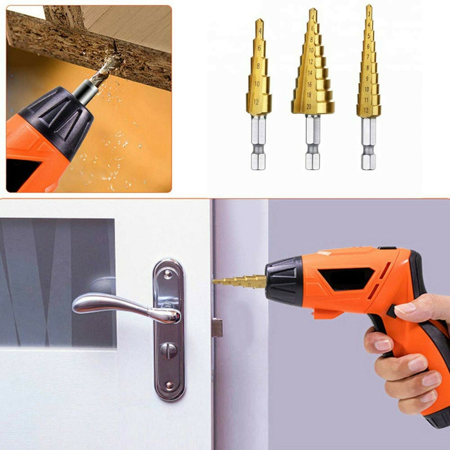 3pcs/Set Titanium Step Cone Drill Hole Cutter Bit HSS Large Set Tool With Pouch